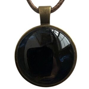 Handmade Black Navy Gold Fluid Art Glass Pendant Necklace by Svetlana Yeung